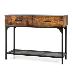 2 Drawers Console Table with Metal Frame for Living Room