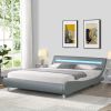 Faux Leather Upholstered Platform Bed Frame with led lighting , Curve Design, Wood Slat Support, No Box Spring Needed, Easy Assemble, Queen Size, Gray