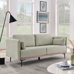 Modern Sofa 3-Seat Couch with Stainless Steel Trim and Metal Legs for Living Room, Linen Beige