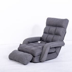 Lazy Sofa Bed Fold Floor Chair Soft Sleeper In Home Lounger Recliner 6-Position Adjustable with Armrests Pillow Dark Gray