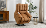 Massage Recliner Chair Electric Power Lift Recliner Chairs with Heat, Vibration, Side Pocket for Living Room, Bedroom, Light Brown