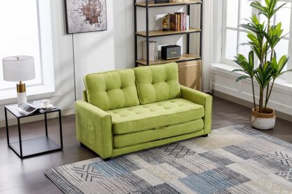 59.4" Loveseat Sofa with Pull-Out Bed Modern Upholstered Couch with Side Pocket for Living Room Office, Green