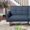 Transitional Look Living Room Sofa Couch Convertible Bed Navy Polyfiber 1pc Tufted Sofa Cushion Wooden Legs