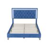 Full Size Upholstered Bed Frame with LED Lights,Modern Velvet Platform Bed with Tufted Headboard,Blue