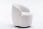 Teddy Fabric Swivel Accent Armchair Barrel Chair With Black Powder Coating Metal Ring,Ivory White