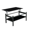 Glass Lift Top Coffee Table;  Modern Simple 2-Layer Tempered Glass Coffee Table for Living Room;  Black