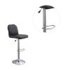 Adjustable Bar stool Chair Black Faux Leather Clean Lines Seat Chrome Base Modern Set of 2 Chairs / Bar Stool Dining Kitchen