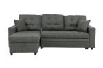 Ash Black Convertible Sectional Pull Out Bed Sofa Chaise Reversible Storage Chaise Polyfiber Tufted Couch Lounge