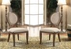 Transitional Rustic Oak and Beige Side Chairs Set of 2 Chairs Dining Room Furniture Padded fabric seat Elegant Kitchen Dining Room