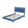 Full Size Upholstered Bed Frame with LED Lights,Modern Velvet Platform Bed with Tufted Headboard,Blue