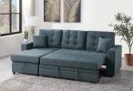 Blue Grey Convertible Sectional Pull Out Bed Sofa Chaise Reversible Storage Chaise Polyfiber Tufted Couch Lounge