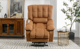 Massage Recliner Chair Electric Power Lift Recliner Chairs with Heat, Vibration, Side Pocket for Living Room, Bedroom, Light Brown