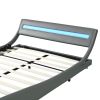 Faux Leather Upholstered Platform Bed Frame with led lighting , Curve Design, Wood Slat Support, No Box Spring Needed, Easy Assemble, Queen Size, Gray