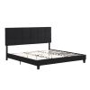 King Size Upholstered Platform Bed Frame with Linen Fabric Headboard, No Box Spring Needed, Wood Slat Support, Easy Assembly, BLACK