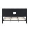 King Size Upholstered Platform Bed Frame with Linen Fabric Headboard, No Box Spring Needed, Wood Slat Support, Easy Assembly, BLACK