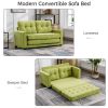 59.4" Loveseat Sofa with Pull-Out Bed Modern Upholstered Couch with Side Pocket for Living Room Office, Green