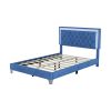 Full Size Upholstered Bed Frame with LED Lights,Modern Velvet Platform Bed with Tufted Headboard,Blue