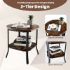 2-Tier Round End Table with Storage Shelf for Living Room