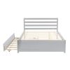 Full Size Wood Platform Bed Frame with Headboard and Twin Trundle For Grey Color