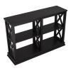 TREXM Console Table with 3-Tier Open Storage Spaces and "X" Legs, Narrow Sofa Entry Table for Living Room, Entryway and Hallway (Black)