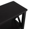 TREXM Console Table with 3-Tier Open Storage Spaces and "X" Legs, Narrow Sofa Entry Table for Living Room, Entryway and Hallway (Black)