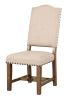 Rustic Classic 2pcs Dining Chairs Beige Fabric Upholstered Cushion Side Chairs Nailhead Trim Kitchen Dining Room Solid wood Light Oak