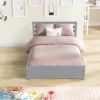 Full Size Wood Platform Bed Frame with Headboard and Twin Trundle For Grey Color