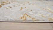 Shifra Luxury Area Rug in Beige and Gray with Gold Abstract Design