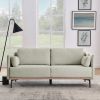 Modern Sofa 3-Seat Couch with Stainless Steel Trim and Metal Legs for Living Room, Linen Beige