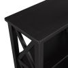 TREXM Console Table with 3-Tier Open Storage Spaces and "X" Legs, Narrow Sofa Entry Table for Living Room, Entryway and Hallway (Black)