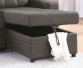 Ash Black Convertible Sectional Pull Out Bed Sofa Chaise Reversible Storage Chaise Polyfiber Tufted Couch Lounge