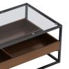 47.24"Rectangle Glass Coffee Table with storage shelf and metal table legs , Home Furniture for Living Room