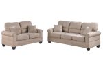 Sand Polyfiber (Linen Like Fabric) 2pc Sofa Set Sofa And Loveseat Elegant Plush Contemporary Couch Living Room Furniture