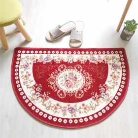 European Style Semicircle Entrance Carpet Bathroom Absorbent Non-slip Bedroom Home Decoration Floor Door Mat Kitchen Living Room (Color: Red)