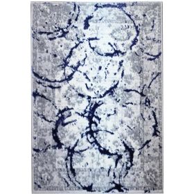 Penina Luxury Area Rug in Gray with Navy Blue Circles Abstract Design (Color: as Pic)