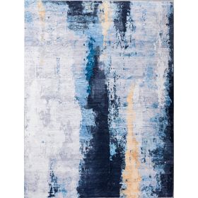 ZARA Collection Abstract Design Gray Blue Yellow Machine Washable Super Soft Area Rug (Color: as Pic)