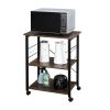 Baker's Rack 3-Tier Kitchen Utility Microwave Oven Stand Storage Cart Workstation Shelf(Vintage Board Top Black Metal Frame) RT