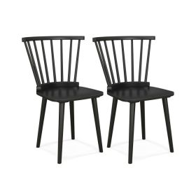 Windsor Dining Chairs Set of 2 Rubber Wood Kitchen Chairs with Spindle Back (Color: Black)