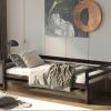 Twin Size Trundle Platform Bed Frame with  Wooden Slat Support