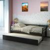 Twin Size Trundle Platform Bed Frame with  Wooden Slat Support