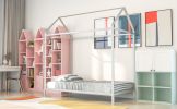 House Bed Frame Twin Size ;  Kids Bed Frame Metal Platform Bed Floor Bed for Kids Boys Girls No Box Spring Needed